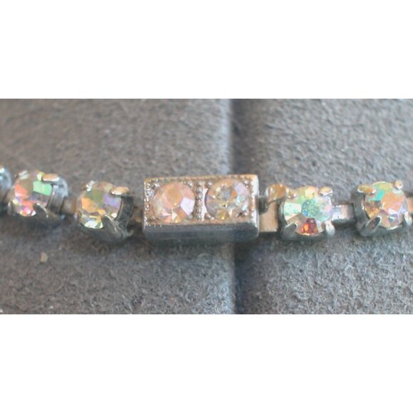 Vintage Art Deco Rhinestone Necklace With Aurora Borealis & Amethyst Stones - Picture 4 of 4